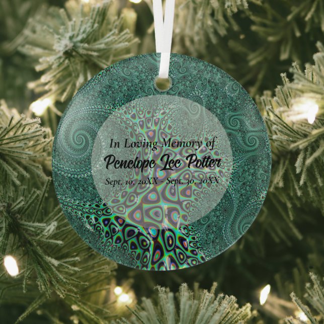 Teal Octopus Fractal Memorial Keepsake Suncatcher Glass Ornament (Insitu)