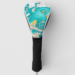 Teal Octopus Nautical Map Watercolor Golf Head Cover