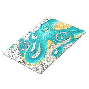 Teal Octopus Nautical Map Watercolor Notepad