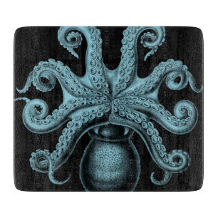 Teal Octopus on Cutting Board