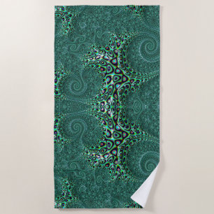 Teal Octopus Spiralling Tentacles Fractal Abstract Beach Towel