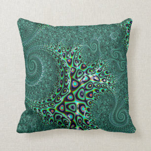 Teal Octopus Tentacles Steampunk Style Fractal Art Throw Pillow