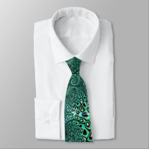 Teal Octopus Tentacles Steampunk Style Fractal Art Tie
