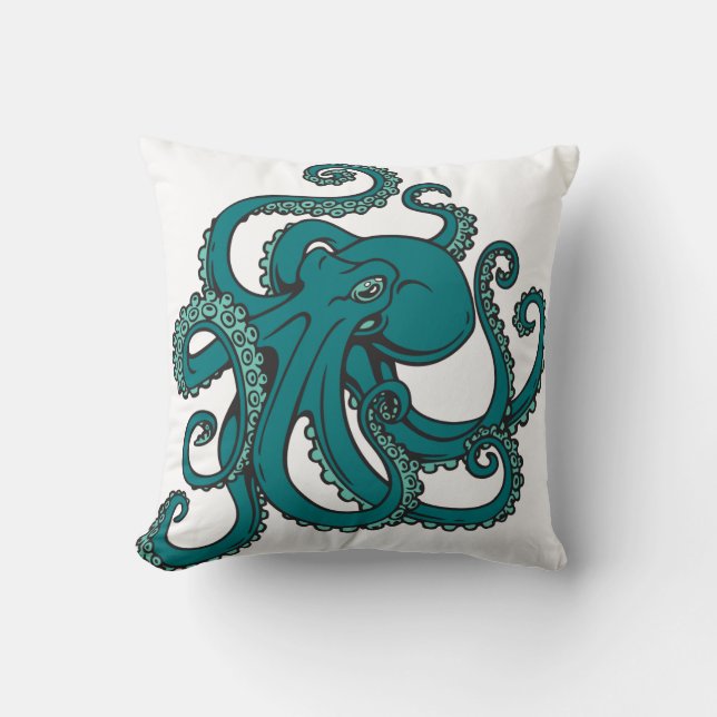 Teal Octopus Throw Pillow (Front)