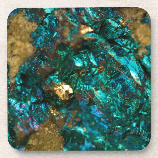 Teal Oil Slick and Gold Quartz Coaster (Front)