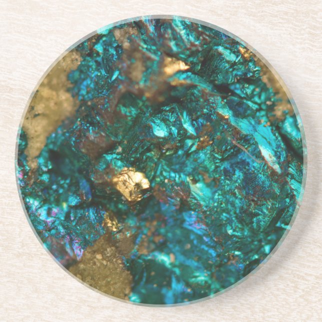 Teal Oil Slick and Gold Quartz Coaster (Front)