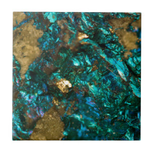 Teal Oil Slick and Gold Quartz Tile