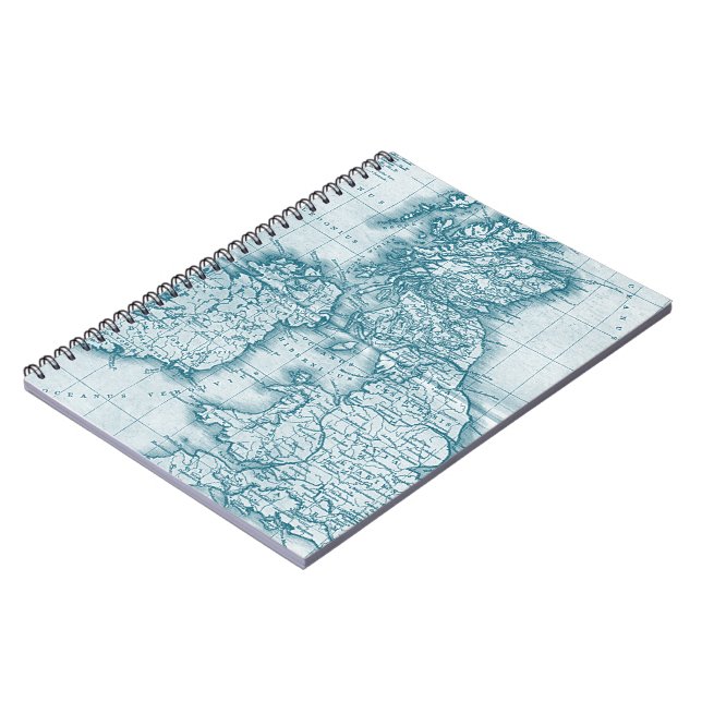 Teal Old World Antique Map Notebook (Left Side)