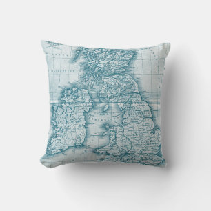 Teal Old World Antique Map Pillow