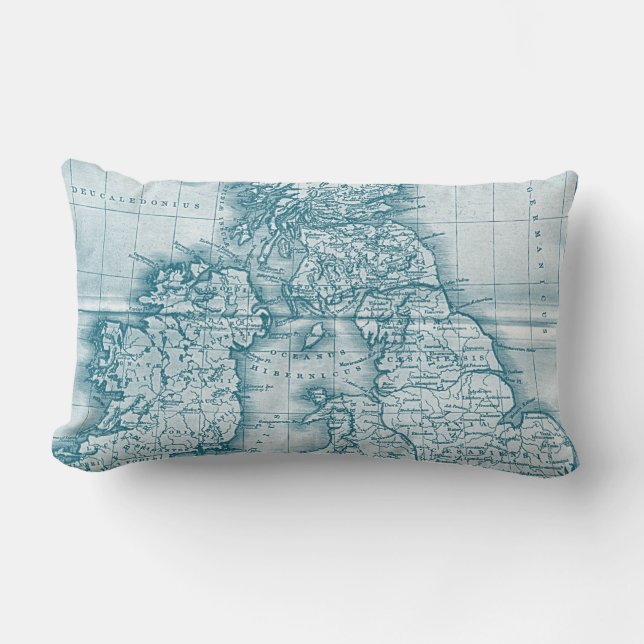 Teal Old World Antique Map Throw Pillow (Front)