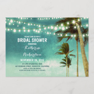 teal ombre beach bridal shower string lights invitation