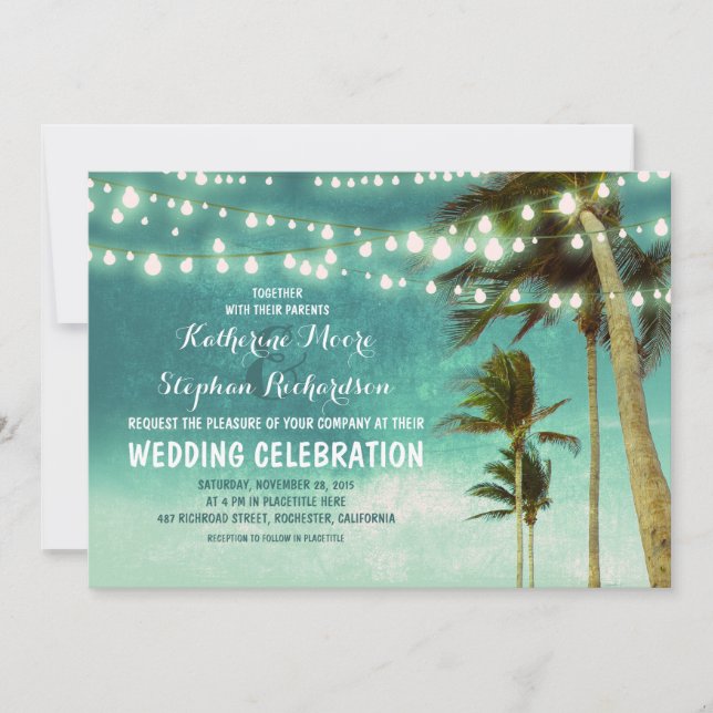 teal ombre beach wedding invitations (Front)