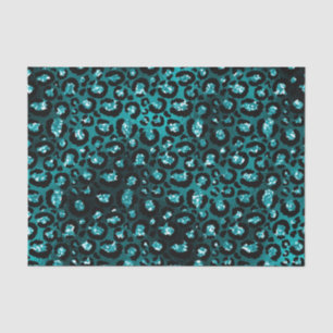 Teal Ombre & Black Glam Glitter Leopard Spots Tissue Paper