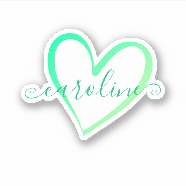 Teal Ombre Calligraphy Calligraphic Name Heart (Front)