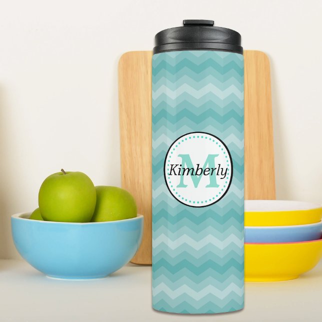 Teal Ombre Chevron Monogram Thermal Tumbler (Creator Uploaded)