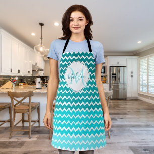 Teal Ombre Chevron Personalized Apron
