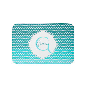 Teal Ombre Chevron Personalized Bath Mat