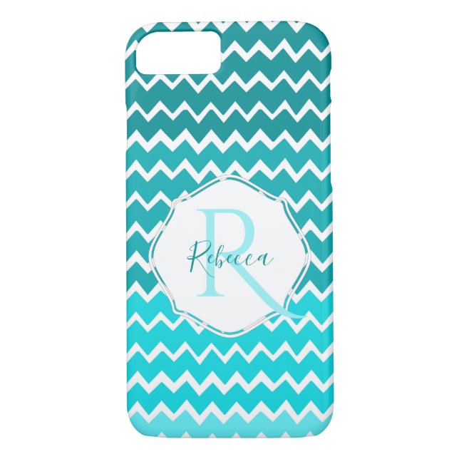 Teal Ombre Chevron Personalized iPhone Case (Back)