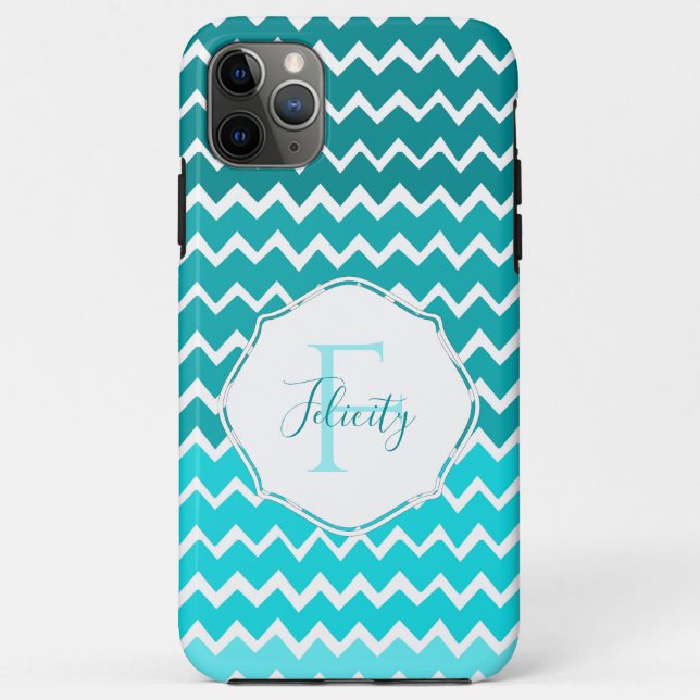 Teal Ombre Chevron Personalized iPhone Case (Back)