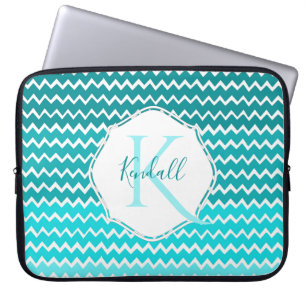 Teal Ombre Chevron Personalized Laptop Sleeve