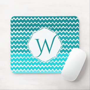 Teal Ombre Chevron Personalized Mouse Pad