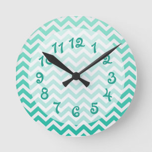 Teal Ombre Chevron Round Clock