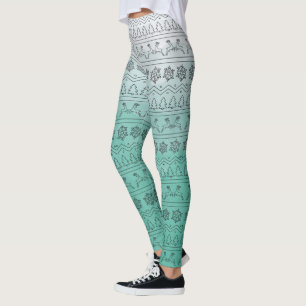 Teal Ombre Christmas Sweater Pattern Leggings