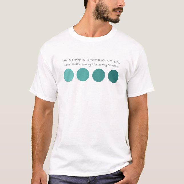 Teal Ombre Circles, Painter & Decorator Advert T-Shirt (Front)
