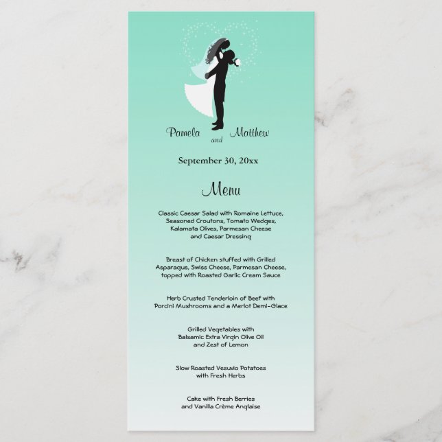 Teal Ombre Customizable Wedding Menu Card (Front)