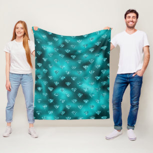 Teal Ombre Glam Glitter Diamonds Pattern Fleece Blanket