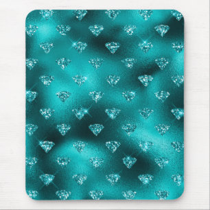 Teal Ombre Glam Glitter Diamonds Pattern Mouse Pad