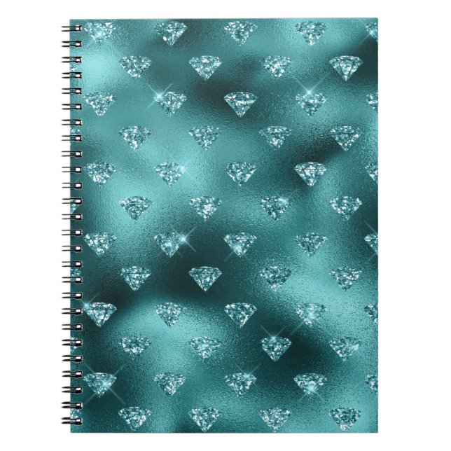 Teal Ombre Glam Glitter Diamonds Pattern Notebook (Front)