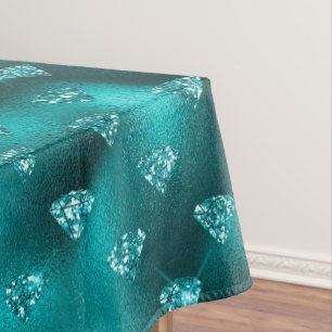 Teal Ombre Glam Glitter Diamonds Pattern Tablecloth