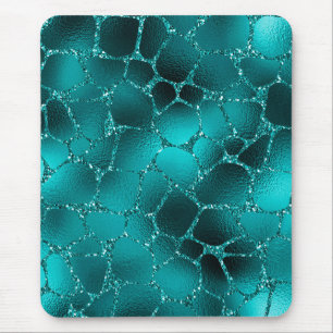 Teal Ombre Glam Glitter Giraffe Spots Pattern Mouse Pad