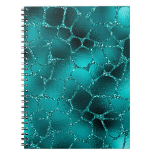 Teal Ombre Glam Glitter Giraffe Spots Pattern Notebook