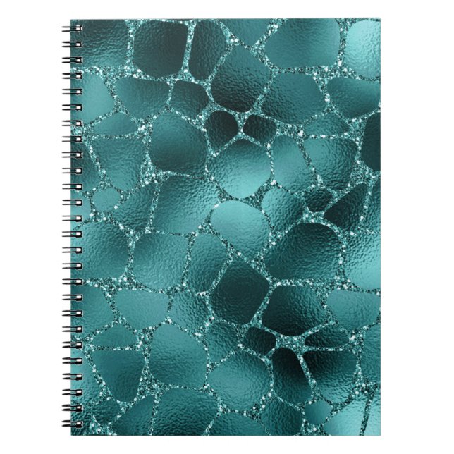 Teal Ombre Glam Glitter Giraffe Spots Pattern Notebook (Front)