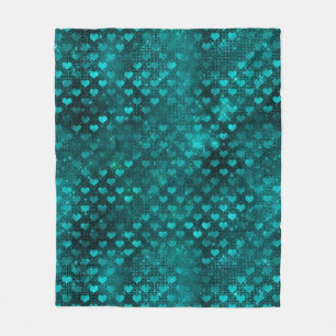 Teal Ombre Glam Glitter Hearts Pattern Fleece Blanket