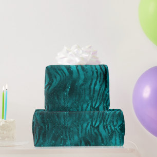 Teal Ombre Glam Glitter Tiger Stripes Pattern Wrapping Paper