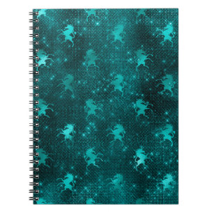 Teal Ombre Glam Glitter Unicorns Pattern Notebook