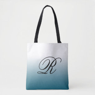 Teal Ombre Over Any Colour with Monogram Tote Bag