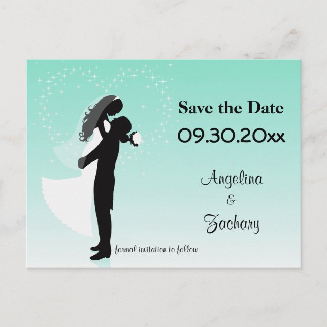 Teal Ombre Save The Date Wedding Post Card (Front)
