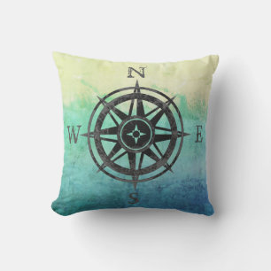 Teal Ombre Sea Outdoor Pillow