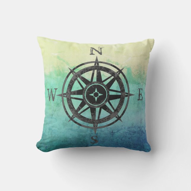 Teal Ombre Sea Outdoor Pillow (Front)