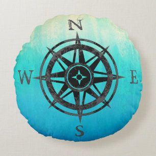 Teal Ombre Sea Round Pillow