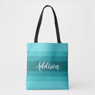 Teal Ombre Stiped Custom Tote Bag