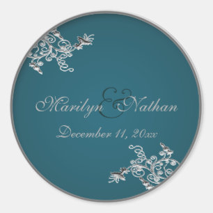 Teal on Pewter Monogrammed 1.5" Round Sticker