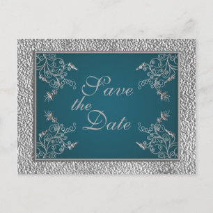 Teal on Pewter Save the Date Postcard