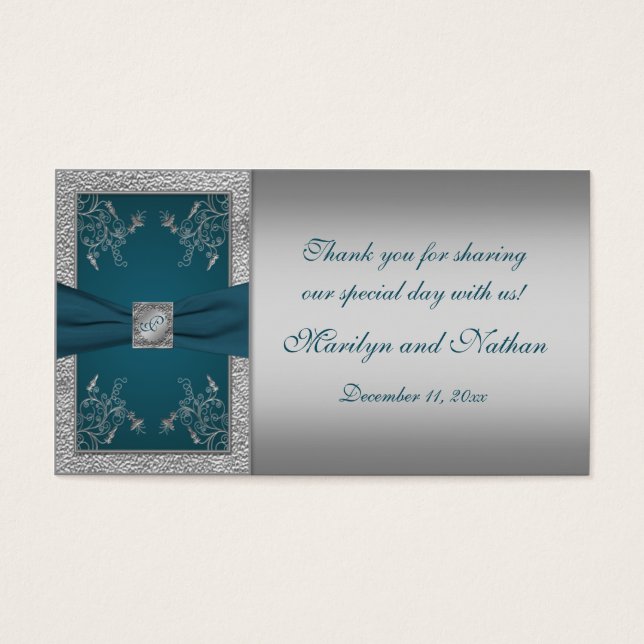 Teal on Pewter Wedding Favour Tag (Front)