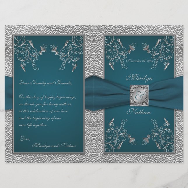 Teal on Pewter Wedding Program (Front)