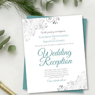Teal on White BUDGET Wedding Reception Invitation